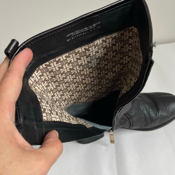 Tory Burch Leona Black Pebbled Leather Mid Calf Moto Boots Size 8 M - Picture 14 of 15